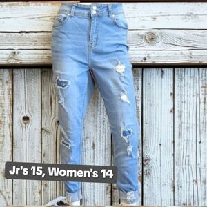 Celebrity Ace Light Blue  Distressed Jeans(Jr's 15, Women's 14)